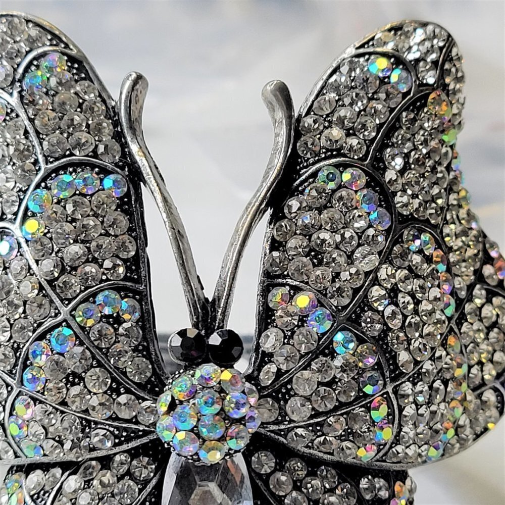 Large Rhinestone Butterfly Hinged Cuff Bracelet - Picture 7 of 14